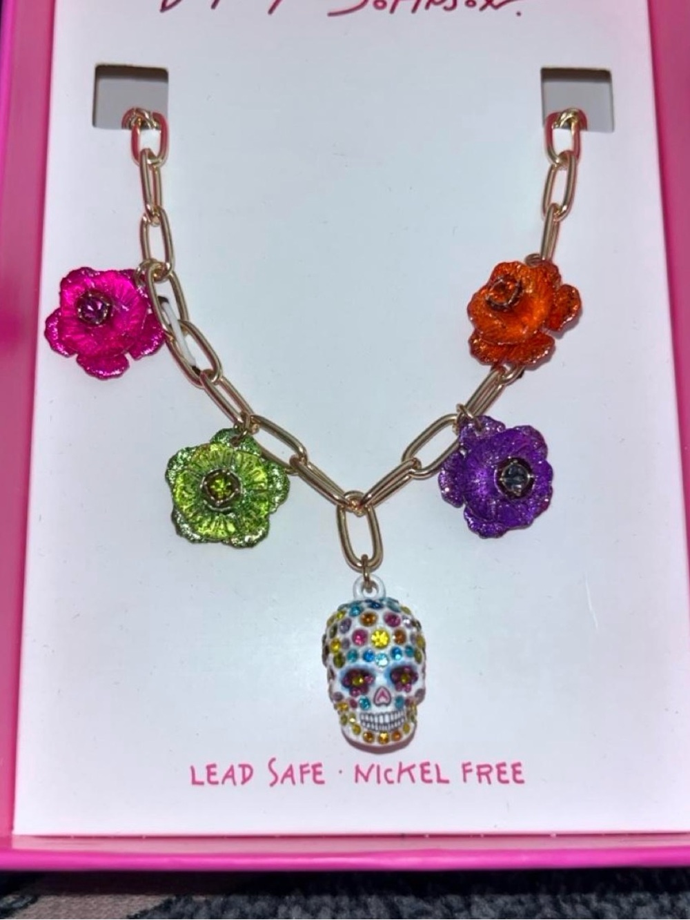 ✨BNIB! Betsey Johnson Sugar Skull Colorful Chain Necklace!Halloweeen!✨